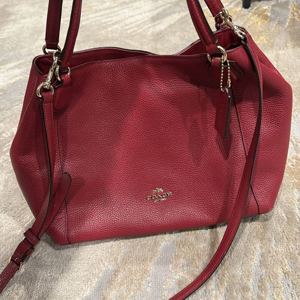 Coach Red Leather Satchel Tote with Removable Strap - Picture 2 of 14